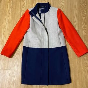 J Crew Like New Wool Winter Coat, Women Size 10 Color blocked - grey, red, navy